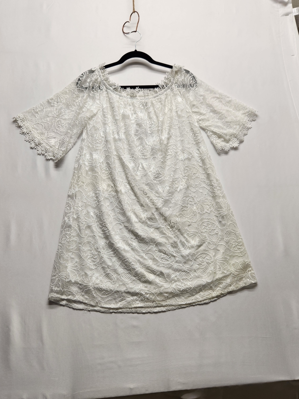 ⭐️Miholl White Lace Off The Shoulder Mini Dress Boho Wedding Bridal Shower Large
